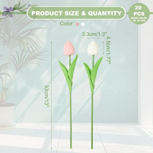 uxcell 20pcs Tulips Artificial Flowers, Faux Flowers Silk Fake Tulip Stems Real Touch for Wedding Bouquet Centerpiece Table Party Decoration(Candy Pink, Pure White) - color: Candy Pink, Pure White
