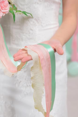 TINGE TIME Wedding Bouquets for Bride, 9 Inch Handcrafted Silk Bridal Flowers Bouquets for Wedding Ceremony, Gift for Bridesmaid, Bouquet for Party Church Decoration,and Romance Gifts (MintGreen&Pink) - color: Mint Green & Pink