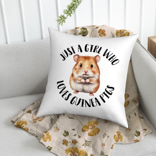 Fokongna Just A Girl Who Loves Guinea Pigs Pillow Covers Cute Farmhouse Animal Guinea Pig Pattern Pillowcase, Perfect for Girls' Rooms, Beds Chairs Sofas 18 x 18 Inch - color: Guinea Pig