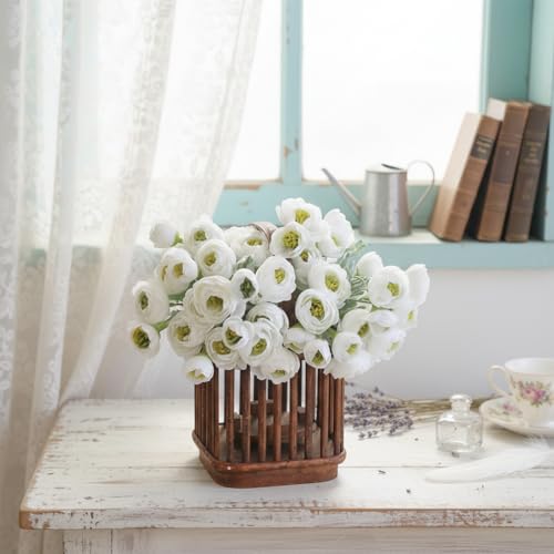 3 Bundles Mini White Peonies Artificial Flowers,9.84" White Silk Faux Ranunculus Flower,Artificial Peonies with Stems for Farmhouse Home Office Dining Table Wedding Spring Centerpiece Decor - color: White