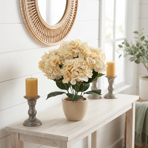 Larksilk Hydrangea Artificial Flowers - Faux Hydrangea Flowers - Home Decor, Easter Decorations, Spring Decor - Floral Centerpieces for Tables - 20" Floral Stems, Beige, 3 Pieces - color: Beige, size: Pack of 3