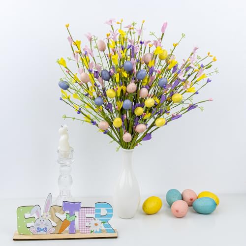 12 PCs Easter Table Centerpiece Decorations Farmhouse Easter Flowers Artificial for Decoration Colorful Egg Flowers with Jasmine Lily Forsythia Flowers for Vase Dinner Table Indoors Decor - color: 12 Yellow Color