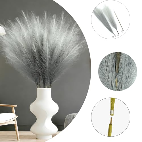TORONTOKYO 8Pcs Grey Faux Pampas Grass Tall Decor, 35.4” Fluffy Artificial Pompous Grass Branches, Large Pampas Grass Reed Stems for Floor Vase Filler, Wedding, Baby Shower, Home and Boho Decor - color: Grey, size: 35.4inch-8Pcs