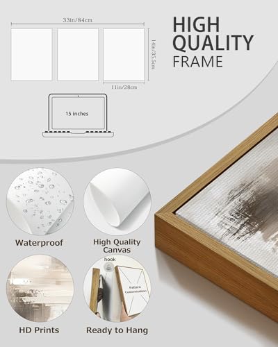 PHOPAGO Modern Abstract Framed Wall Art Mid Century Minimalist Beige Pastel Neutral Wall Decor for Kitchen Bathroom - 11x14in Natural Framed - color: White Abstract, size: 14L" x 11W" x 3 Pcs Natural