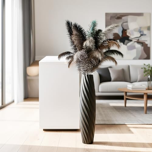 Tall Floor Vase, 23.6 inches Tall Vases Sturdy, Luxury, Textured for Decorative Branches Dried Flowers, Floor Vase for Rustic, Living Room, Shelf Decor (Black) - color: Black
