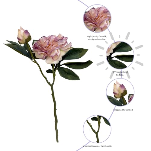 4 PCS Premium White Peonies Artificial Flowers,19.2’’Fake Faux Silk Peonies for Centerpieces Wedding Home Decor (4, Purple) - color: Purple
