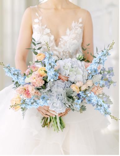 6PCS Baby Blue Delphinium Artificial Flowers 33" Larkspur Silk Flowers Long Stem Artificial Flowers for Tall Vase Wedding Centerpieces for Tables Home Decor Indoor (Baby Blue) - color: Baby Blue