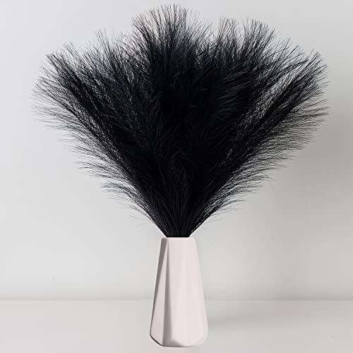 Faux Pampas Grass, 18"/45cm Artificial Pampas Grass Fluffy 6 Stem pompous Grass Flower Arrangement and Vase Filler for Boho Home Wedding Decoration (Black) - color: Black