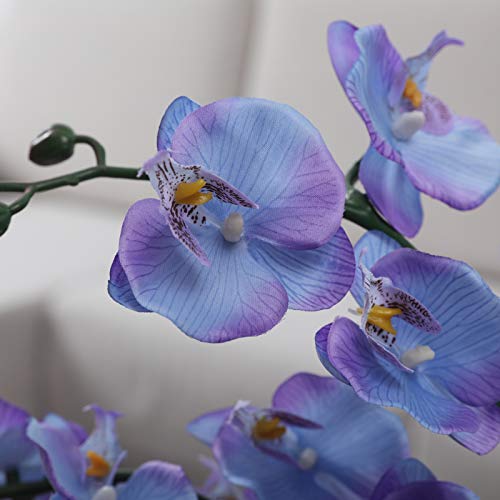 15" Tall Artificial Silk Phalaenopsis Orchid Flower Plant Pot Arrangements (Purple Blue) - color: Purple Blue