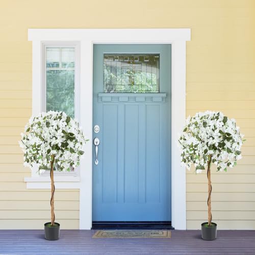 Goplus 53” Bougainvillea Artificial Tree, 2 Pack Faux Silk Flower Tree in Pot w/ 576 Flowers, 288 Leaves, Tall Fake Floor Plant, Artificial Plants for Indoor Outdoor Bedroom Living Room Decor, White - color: White, size: 2 Pack