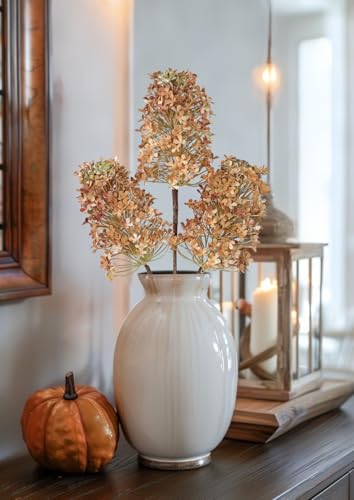 3 Pcs Hydrangea Artificial Flowers Bouquets for Fall Home Decor, 16" Faux Hydrangea Stems with Flower Seeds for Autumn Floral Arrangements Centerpiece & Wedding, Silk Fake Cone Blooms in Light Brown - color: Light Brown