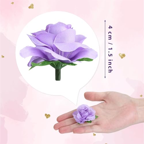 Yinsun 50pcs Mini Purple Roses Artificial Flower Heads, 1.57” Silk Fake Flowers for DIY Wedding Bridal Shower Baby Shower Party Centerpieces Decoration - color: Purple, size: 1.57 Inch
