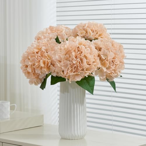 8pcs Fake Flowers Silk Hydrangea Artificial Flowers Bouquets Faux Hydrangea Stems for Home Table Centerpieces Wedding Party Decoration - color: Champagne