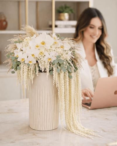 12PCS Dried Amaranthus Hanging Flowers - 23" Ivory White Preserved Floral Stems for Wedding Arch, Wall Decor, Centerpiece Arrangements, Garland, Home Vase Filler - color: 12pcs Ivory White