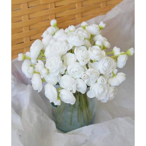 18 Pcs White Ranunculus Artificial Flowers Real Touch Mini White Ranunculus Flowers for Wedding DIY Bouquets Home Decor Arrangements - color: White