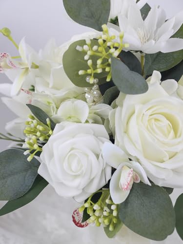 Rinlong White Green Bridesmaid Bouquet for Wedding, Prom, Homecoming | Silk Bridal Bouquet, Destination Friendly - color: 10-white & Green