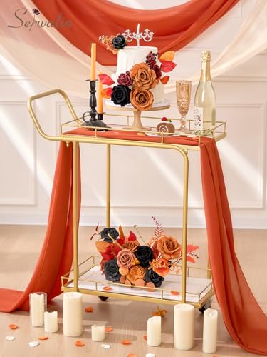 Serwalin Artificial Orange & Black Flowers, Silk Fake Flowers, Autumn Faux Flowers for Wedding Bouquet, Table Centerpieces, Home Decor - color: Orange & Black, size: Square
