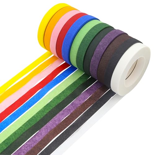 Boerni 12 Rolls Floral Tapes,Self-Adhesive Florist Stem Wrap for Corsages,Flower Arrangement and Crafts Making (12 Colors)