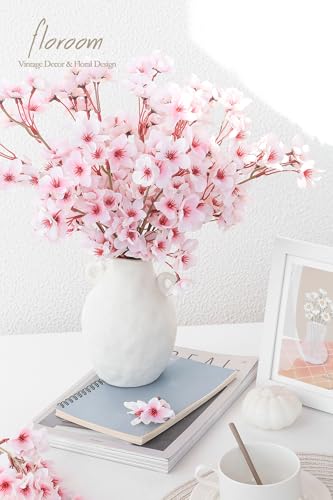 Floroom 6pcs Artificial Cherry Blossom Branches Pink Faux Silk Flowers Fake Bouquets for Home Wedding Bedroom Japanese Style Decor DIY Table Centerpieces Spring Decorations & Floral Arrangements