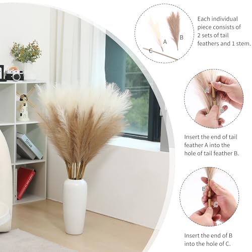 Wertuirk 9 Stems Faux Pampas Grass - 38 Inch Long Fluffy Pompous Grass Bulk, Big Artificial Pompas Floral for Baby Shower Decoration, Wedding Centerpieces and Boho Home Decor (Beige & Taupe) - color: Beige & Taupe