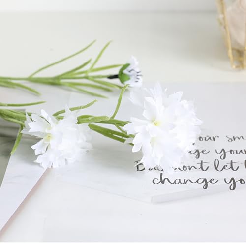 4Pcs 27.56" White Artificial Cornflower Stems Chrysanthemum Centaurea Cyanus Wildflowers Silk Cornflower Bunches Fake Flowers Bulk Faux Bachelor's Button for Vase Bouquet Wedding Home Party Decor - color: White