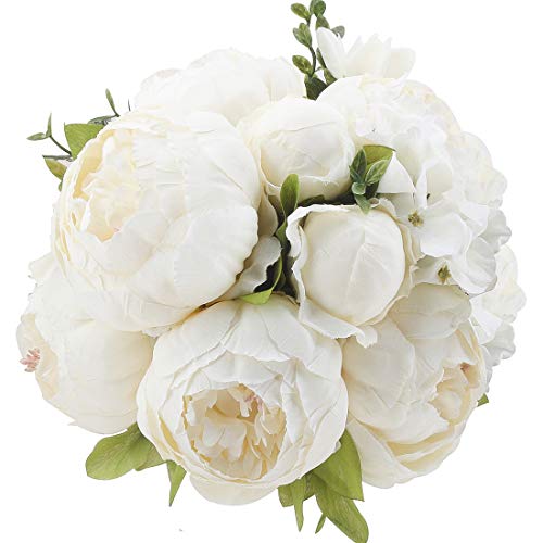 Silk Peony Bouquet Vintage Artificial Peonies Flower for Home Wedding Party Decor (1pcs, White) - color: White