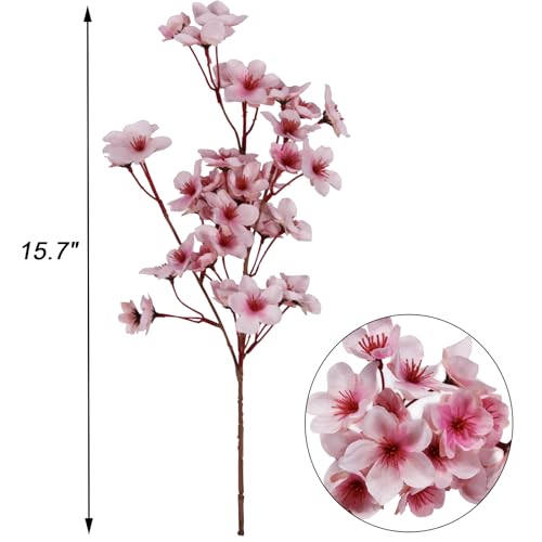 Tinsow Artificial Cherry Blossom Branches, 6 Pcs Fake Peach Flowers Stems Silk Flower for Spring Table Centerpiece Wedding Home Decor (6, Pink) - color: Pink