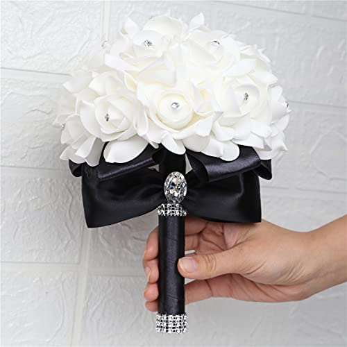 Yoanshop Wedding Bouquets for Brides or Bridesmaids Crystal Silk Roses Bridal Bridesmaid Wedding Hand Bouquet Artificial Fake Flowers (Black) - color: Black