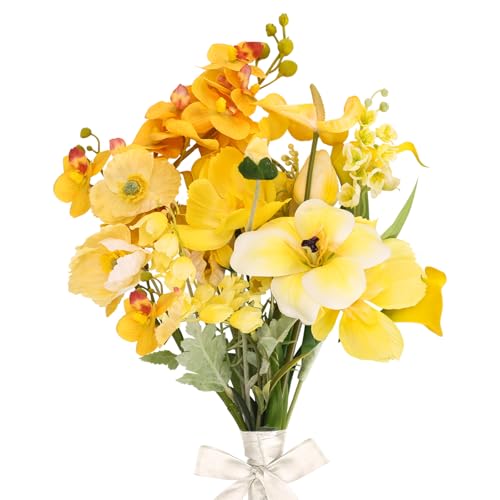 CEWOR Artificial Flowers Fake Flowers for Vase Silk Faux Flowers for Wedding Bouquets Flower Arrangements Floral Table Centerpieces Home Kitchen Garden Party Décor (Yellow) - color: Yellow