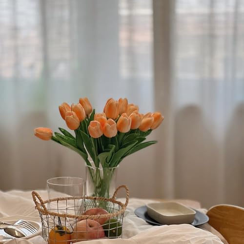 20PCS Artificial Tulip Flowers - 13.5" Real Touch Fake PU Tulips Bouquet Faux Spring Flowers (Champagne) - color: Champagne
