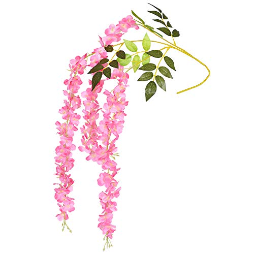 DearHouse 6 Pack Artificial Fake Wisteria Vine Ratta Hanging Garland Silk Flowers String Party Home Wedding Decor, 3.75 Feet/Piece,Pink - color: Pink