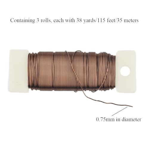 HAHIYO 22Gauge Coffee Color Metal Floral Wire - 3 Rolls, 115Yards (345Feet) - Flexible Paddle Wire for Craft, Christmas Wreath, Flower Arrangement, Bouquet Wrapping, Wedding DIY - color: Coffee, size: 22Gauge-3P/115Yards