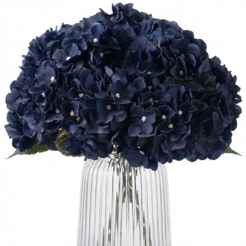 2Bouquets Artificial Fake Flowers Silk Hydrangea Arrangements Wedding Bouquets Decorations Plastic Floral Home Kitchen Garden Party Festival Bar DIY (Navy Blue) - color: Navy Blue