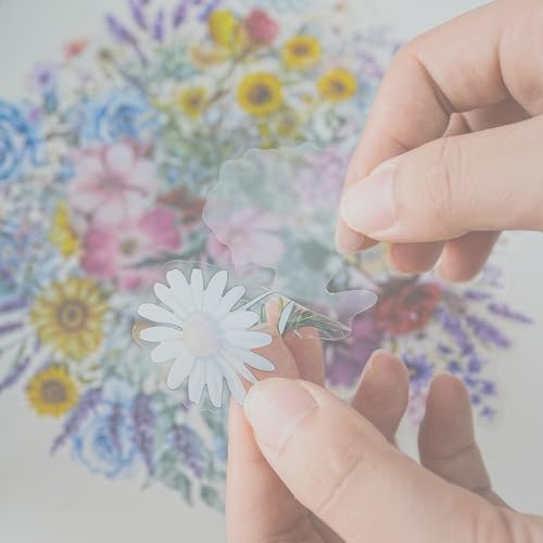 100 Pcs Natural Flower Stickers for Scrapbooking Junk Journal Notebook Planner Card Making Collage Envelope Water Bottle Phone Case Craft, Rose, Daisy, Lavender, Sunflower, Wildflower Stickers - color: Mix Flowers