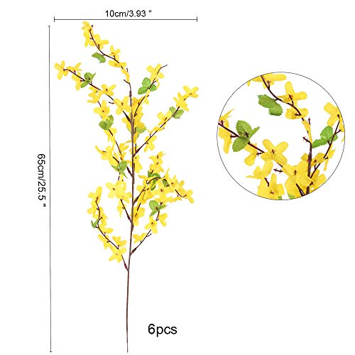 6 PCS 25.5" Fake Flowers Yellow Flower Silk Artificial Forsythia Branches Long Stem Spring Flowers Artificial for Decoration Indoor Outdoor Wedding Home Bedroom Yard Cemetery - color: 6 Pcs