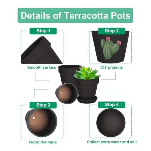 vensovo 3 inch Black Terracotta Clay Pots for Plants with Saucer - 12 Pack Small Terra Cotta Planter Great for Garden Windowsill Indoor & Outdoor Wedding Favors Gifts - color: Black