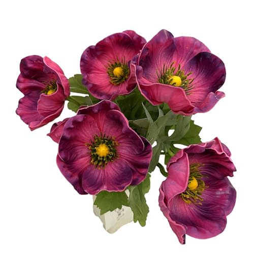 5Pcs Artifical Real Touch PU Anemone Flower Bouquet Room Home Decor (Purple) - color: Purple
