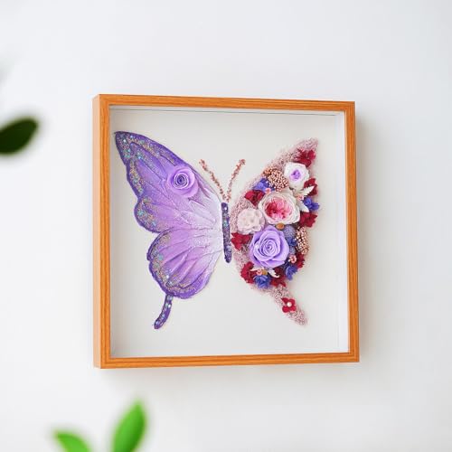 ADDWel Preserved Real Rose Butterfly Shadow Box - 12x12 3D Handmade Eternal Flower Wall Art, Unique Birthday Anniversary Purple Gifts for Women, Mom, Wife, Grandma - color: Preserved Roses - Butterfly Roses