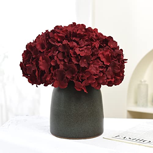 10PCS Artificial Hydrangea Flowers, Fake Hydrangea Silk Flowers Heads with Stems for Wedding Home Party Shop Baby Shower Decoration-Claret Red - color: New-claret Red