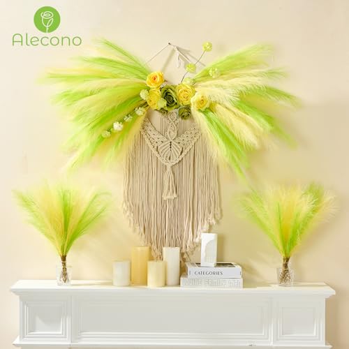 Alecono Pampas Grass 17in 𝟯𝟬𝙋𝙘𝙨, Yellow and Green Artificial Faux Fluffy Pampas Grass Decor for Home Wedding Centerpieces Party - color: Yellow & Green, size: 30pcs