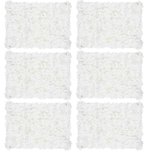 Flower Wall Panel Backdrop: 6 Pcs 24 x 16 Inch White Artificial Hydrangea Floral Panels - color: White, size: 6 PCS