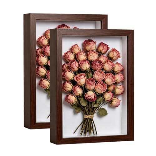 A4 Shadow Box - 2Pack Walnut Color Wooden Deep Picture Frame with Shatter-Resistant Panel for Wall Decor | 3D Display Case for Military Medals,Photo and Crafts | Easy to Open & Ready to Hang Gift Idea - color: Walnut Color, size: 2Pcs A4/8.3x11.7in