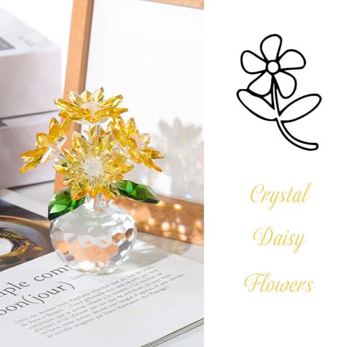 Arikyrist Crystal Yellow Daisy Figurine Gifts for Women Friends Glass Daisy Flowers for Home Office Tabletop Centerpieces Decor - color: Yellow