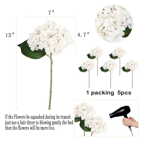 6Pcs Artificial Fake Hydrangea Flowers,Silk Faux Hydrangea Stems for Wedding Centerpieces, Home Table Decor & Baby Shower Arrangement (New White) - color: New White