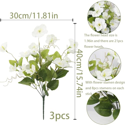 3 Pcs Artificial Flowers for Outdoors Hibiscus Spring Summer Decor White Artificial Tropical Flowers Realistic UV Resistant Silk Hibiscus Flowers for Outside Planter Front Door Porch Patio - color: White