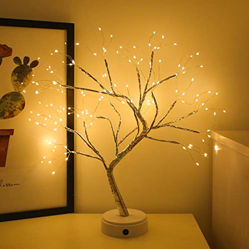 FUCHSUN 108 LED Tabletop Bonsai Tree Light Artificial Lighted Tree, Battery and USB Operated, 6 Hrs Timer, Adjustable Branches (Warm White Glow Silver Branch) - color: Warm White Glow-silver Branch
