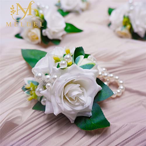 Ivory White Wrist Corsages 6Pcs Faux Rose for Wedding Prom | Artificial Corsage for Prom Wedding Anniversary Dinner Party Homecoming Formal Engagement Graduation for Bride Bridesmaid - color: 6 Pcs Wrist Corsages White#2