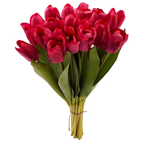 20PCS Artificial Tulips Real Touch Faux Flower Moisturizing Tulips for Photography Ornaments Home Garden Wedding Party Decor Fake Flowers (Fushcia) - color: Fushcia