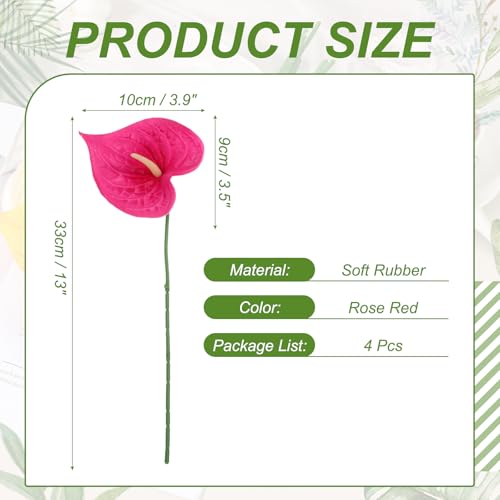 uxcell 4Pcs 11inch Artificial Anthurium Lily Flowers, Permanent Flower Bouquet for Home Arrangements Wedding Festival Decoration Crafts Store Decor Accessories, Rose Red - color: Rose Red