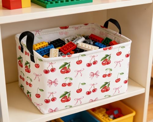Essme Rectangular Kids Baskets,Cherry Storage Box,Cute Basket for Kids with Handles for Room Decor, Book Bins,Shelf Basket.(Cherry) - color: Cherry